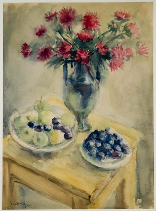 Gela Seksztajn, "Martwa natura. Kwiaty w wazonie i owoce", fot. dzięki uprzejmości Żydowskiego Instytutu Historycznego